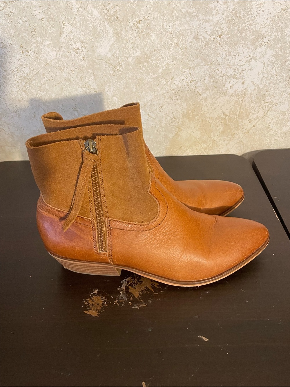 FRYE AND CO. Brown Leather & Suede Ankle Booties with Side Zip